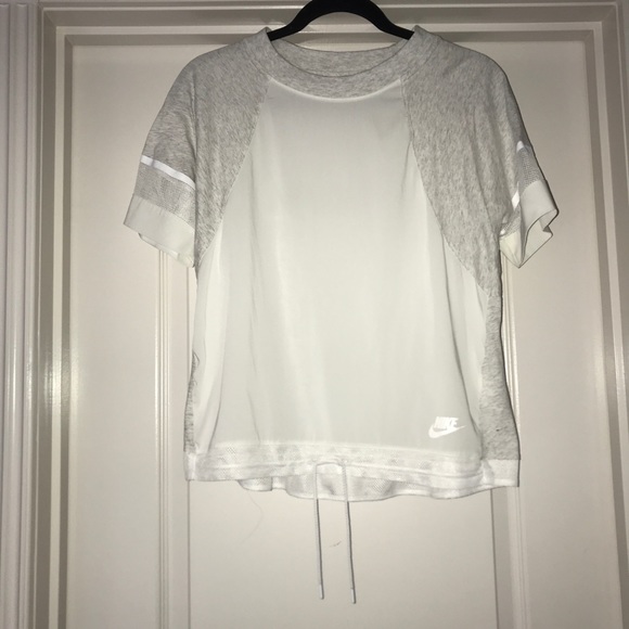 Nike White Draw String Waist Top with Mesh Accents - Picture 1 of 3